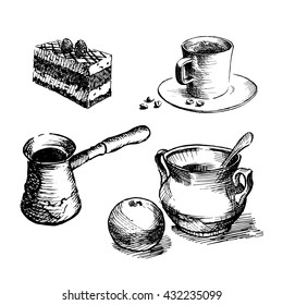 Hand draw breakfast set. Vector illustration