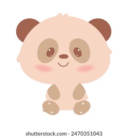 Hand draw brown cartoon bear with smile, for kids' decor and pet themes, isolated on white background.Vector illustration in kawaii, flat style.