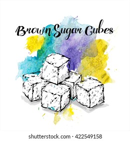Hand draw of brown sugar cubes. Vector illustration.