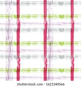 Hand draw brush grid black and white seamless pattern. Color Cell Mexican Illustration Abstract monochrome check background with crossing brush Stroke.  American Fashion Stripe Wallpaper.