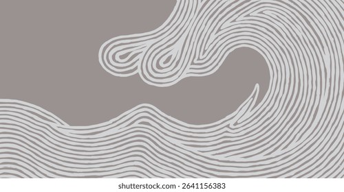 Hand draw brush lines abstract energetic flowing wave background, Japanese and ethnic block print, hand engraving texture graphic, minimal style calm and natural pattern for textile, carpet