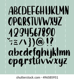 hand draw brush pen alphabet uppercase and lowercase letters numbers punctuation marks