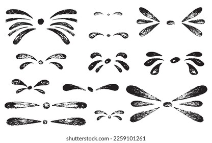 Handziehen Sie die Anführungszeichen, Kommas, Ornamente, Markierungen, Spritzen, Blumenset. Vektorgrafik einzeln auf weißem Hintergrund für Design-Vorlagentext und Seitendekoration, Überschrift, Sprachblase. 