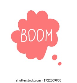 Frases de conversación de dibujo manual. Nube de chat en línea con información de comentarios de palabra BOOM. Ilustración de material vectorial aislada en fondo blanco	
