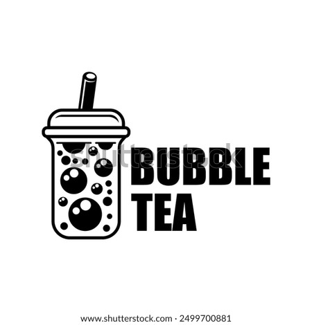Hand draw bubble tea logo vector with white background. Milk tea. Black and white