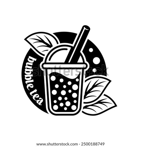 Hand draw bubble tea logo vector with white background. Milk tea. Black and white