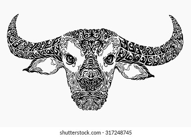 hand draw of buffalo's head in abstract art