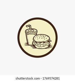 hand draw burger vintage logo