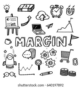 Hand draw business doodles margin on white background.Concept for business idea,startup and financial. Doodle art collection.