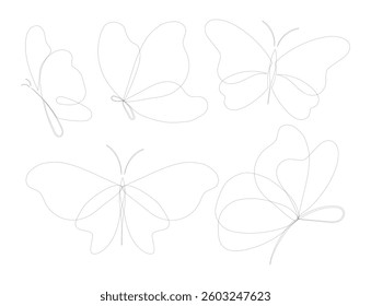 Hand draw butterfly. Black linear butterfly without background. Vector illustration. EPS 10.