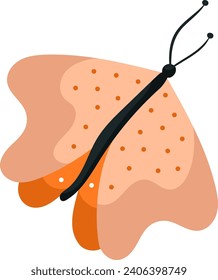 Hand draw butterfly isolated on white background in orange colors with polka dots.Vector.