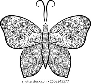 Hand draw butterfly mandala coloring page