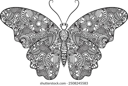 Hand draw butterfly mandala coloring page