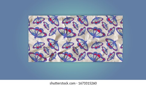hand draw butterfly pattern with crumpled texture. Vector illustration