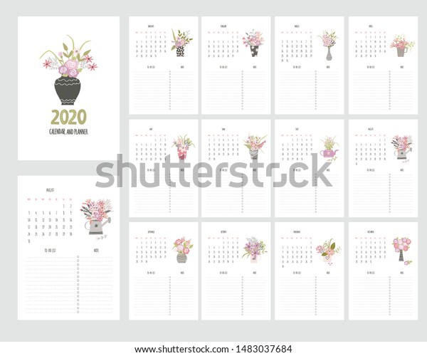 Hand Draw Calendar 2020 Planner Summer Stock Vector Royalty Free