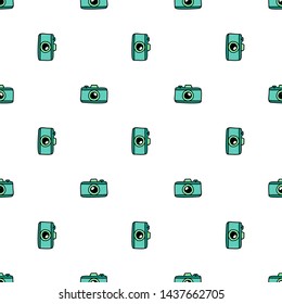 Hand Draw Camera Seamless Pattern. Vector colorful Endless White background in Doodle style. Texture For printing on fabric, wrapping paper, textiles, Wallpaper and other things.
