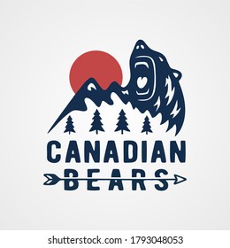 hand draw canadian bear adventure vintage logo