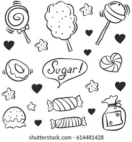 Hand draw candy various doodle style