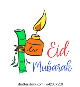 Hand draw card Eid Mubarak style colorful