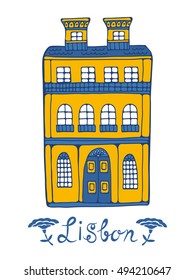 hand draw card with typical Portuguese house