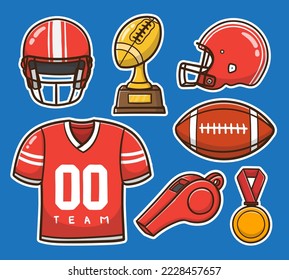 hand draw cartoon American football set bundle collection vector illustration