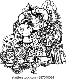hand draw of cartoon baby design for card