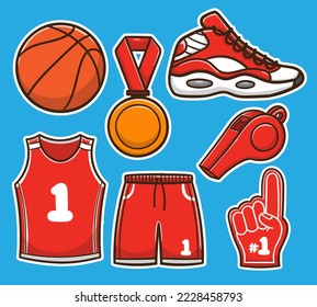 hand draw cartoon basketball set bundle collection vector illustration