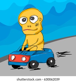 Hand draw cartoon character vector with car