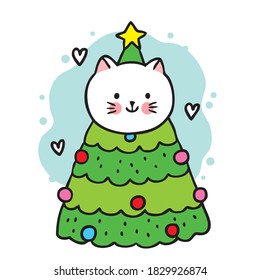 Hand draw cartoon cute cat Christmas dress vector.