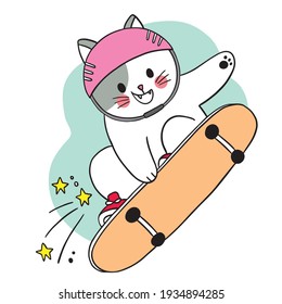 Hand draw cartoon cute Cat playing sketch board vector.