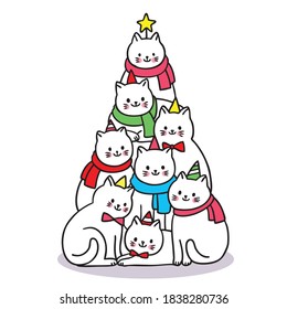 Hand draw cartoon cute Merry Christmas, cats like tree christmas vector.