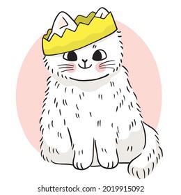 Dibujo a mano dibujos animados lindo gato blanco dulce usando vector de corona.