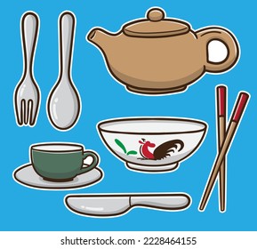 dibujo a mano dibujos animados conjunto de comedores ilustración vectorial