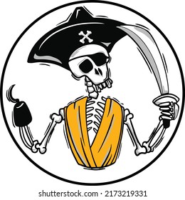 Hand draw cartoon graphic Pirate Skull