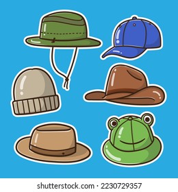 hand draw of cartoon hat collection good for sticker