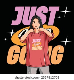 Hand Draw Cartoon Keep Going streetwear illustration
