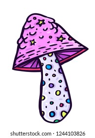 Hand draw cartoon mushroom. Colorful psychedelic mushroom.