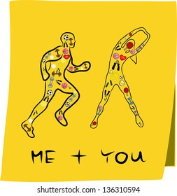 Hand draw cartoon on paper note
