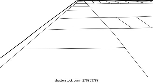 Hand draw cartoon of sidewalk corner over white