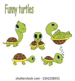 Hand draw cartoon turtles. Vector illustration