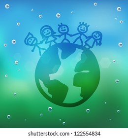 Hand draw cartoon and water drop on glass.EPS10