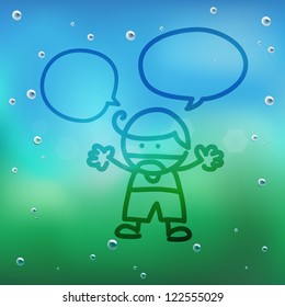 Hand draw cartoon and water drop on glass.EPS10