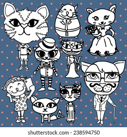 Hand draw cat with character like human