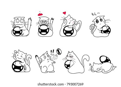 Hand draw cat cute emotional faces on white background, Cat logo, Cats heads emoticons vector.