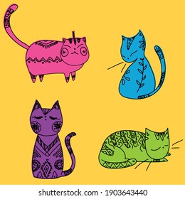 Hand draw cat illustration vector design for tee and poster