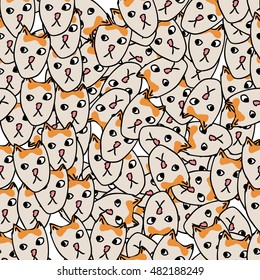 hand draw cat seamless pattern. doodle cartoon cat background. funny doodle wallpaper