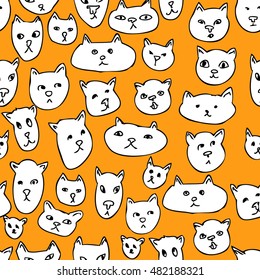 hand draw cat seamless pattern. doodle cartoon cat background. funny doodle wallpaper