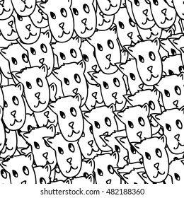 hand draw cat seamless pattern. monochrome doodle cartoon cat background. funny doodle wallpaper