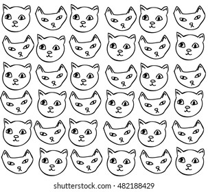 hand draw cat seamless pattern. monochrome doodle cartoon cat background. funny doodle wallpaper