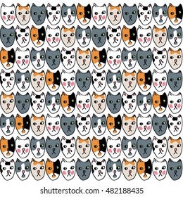 hand draw cat seamless pattern. doodle cartoon cat background. funny doodle wallpaper